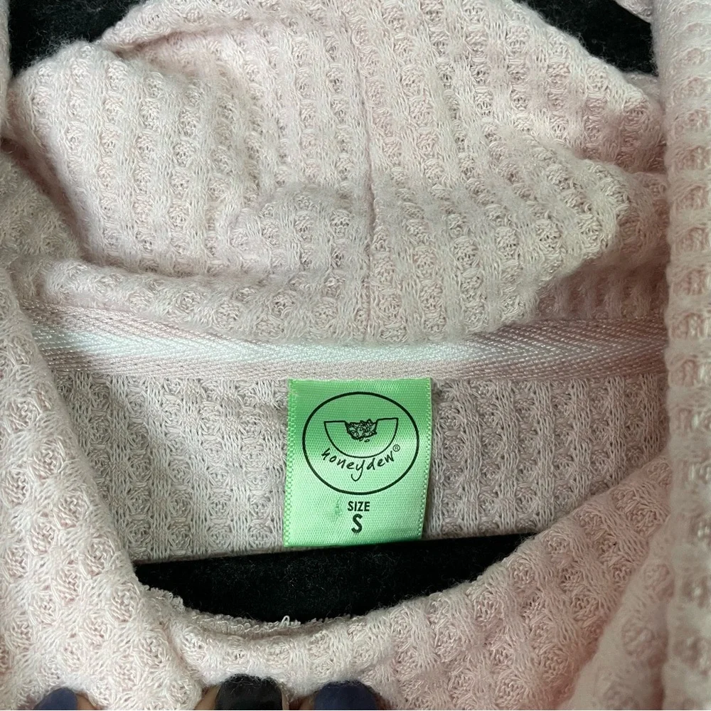 Honeydew Light Pale Pink Stretch Waffle Knit Mock Neck Long Sleeve Top Small - Picture 3 of 7